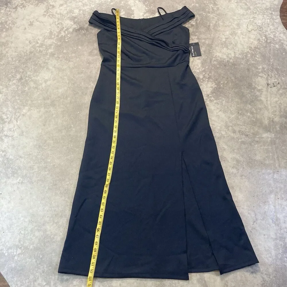 Enfocus Dress Womens 14W Black Criss Cross Off Shoulder‎ Maxi Side Slit Evening